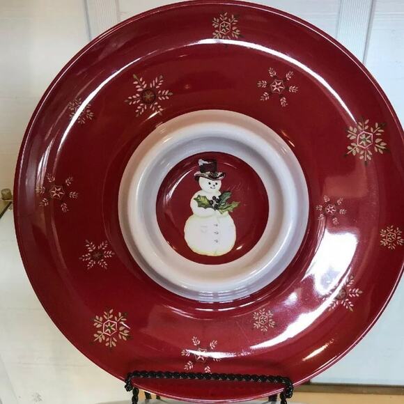 TRACY 13” Melamine Christmas Snowman Chip & Dip Server - Picture 3 of 8